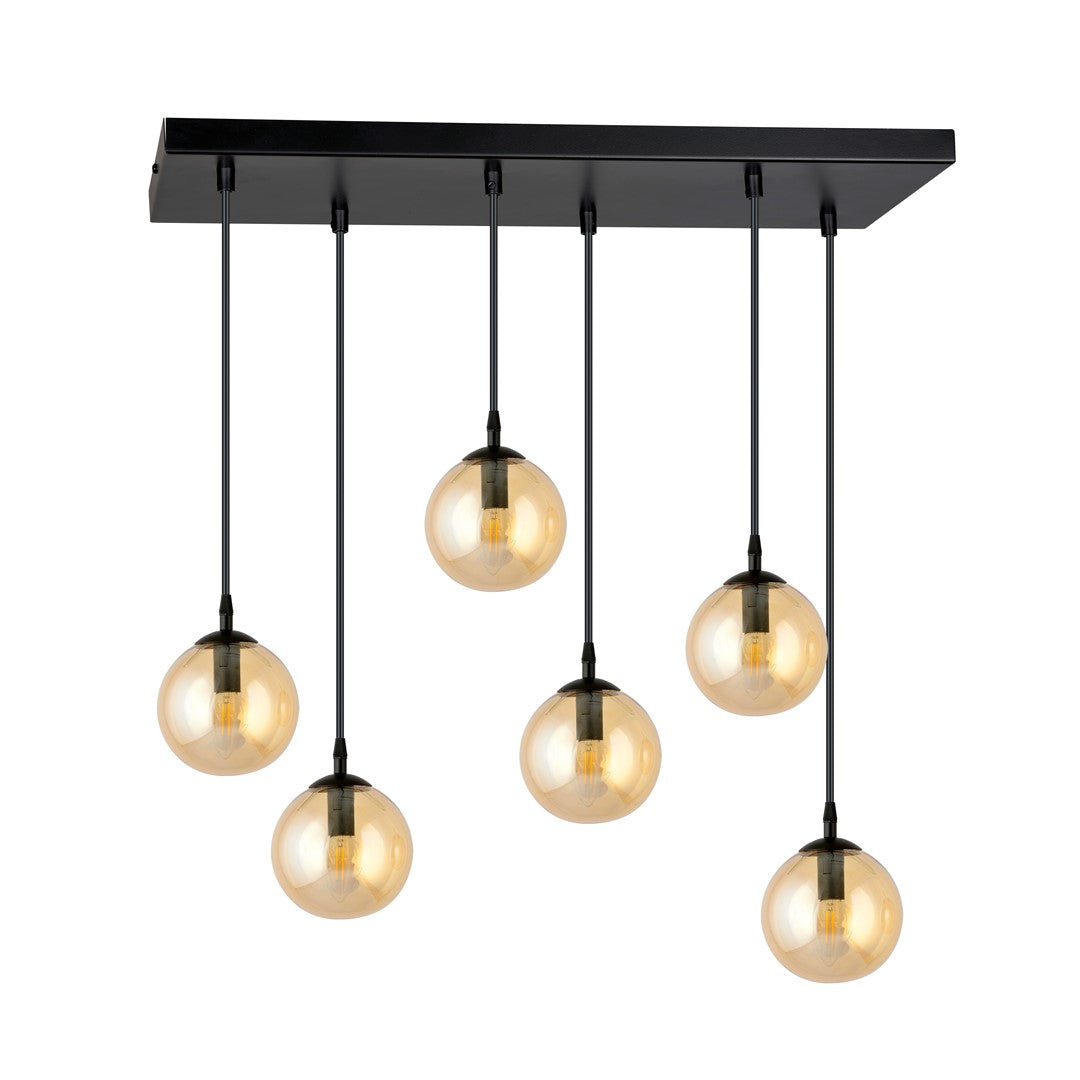 Cosmo 6 Light Pendant Black & Amber