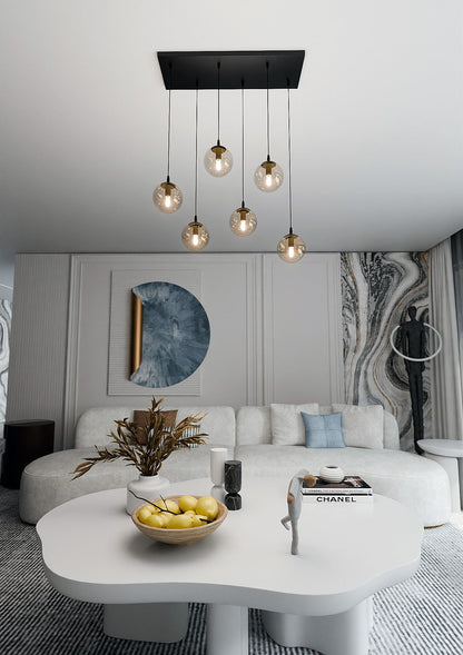 Cosmo 6 Light Pendant Black & Amber