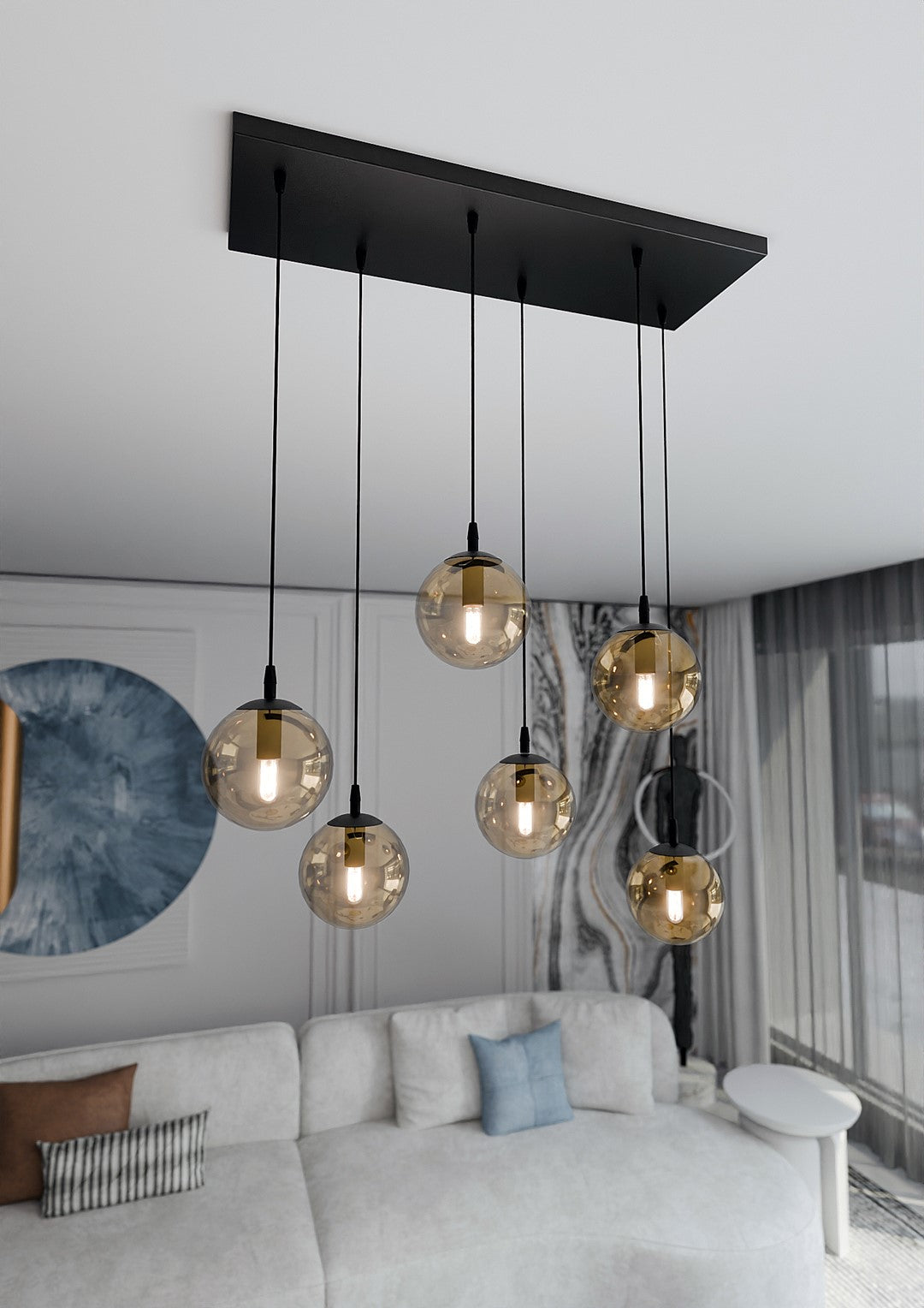 Cosmo 6 Light Pendant Black & Amber