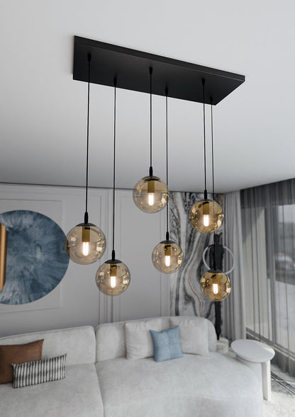 Cosmo 6 Light Pendant Black & Amber