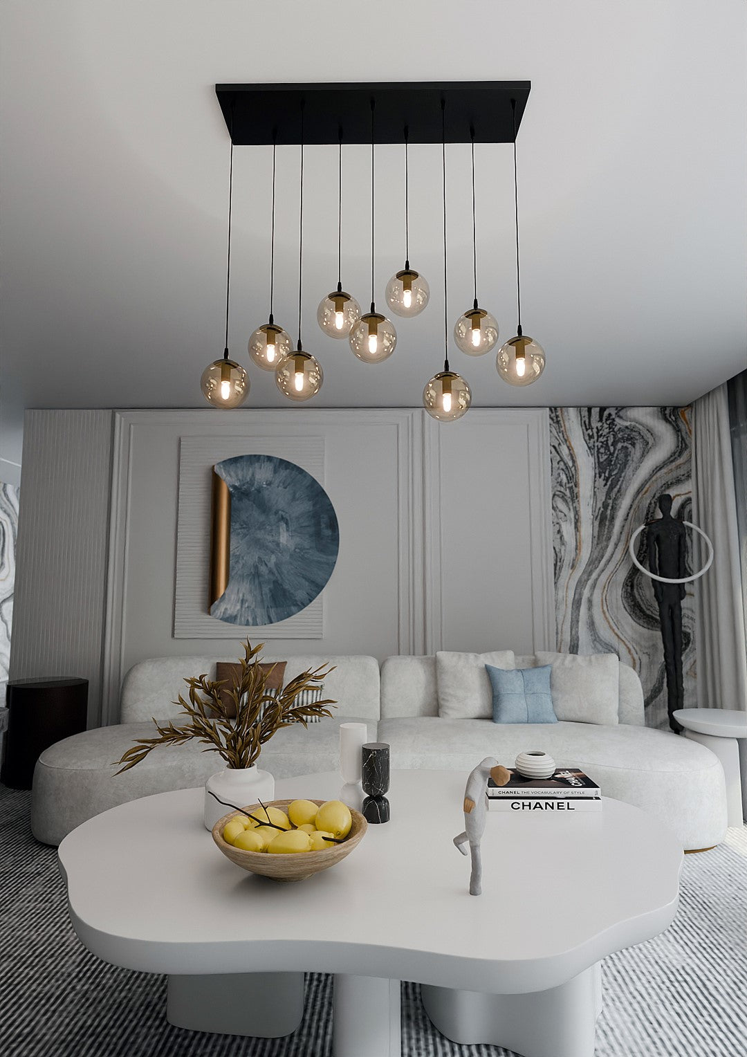 Cosmo 9 Light Pendant Black & Amber