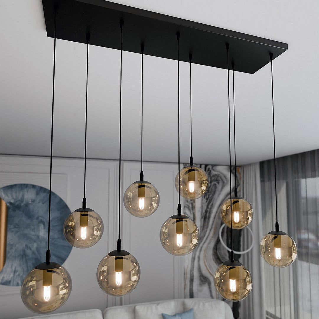 Cosmo 9 Light Pendant Black & Amber