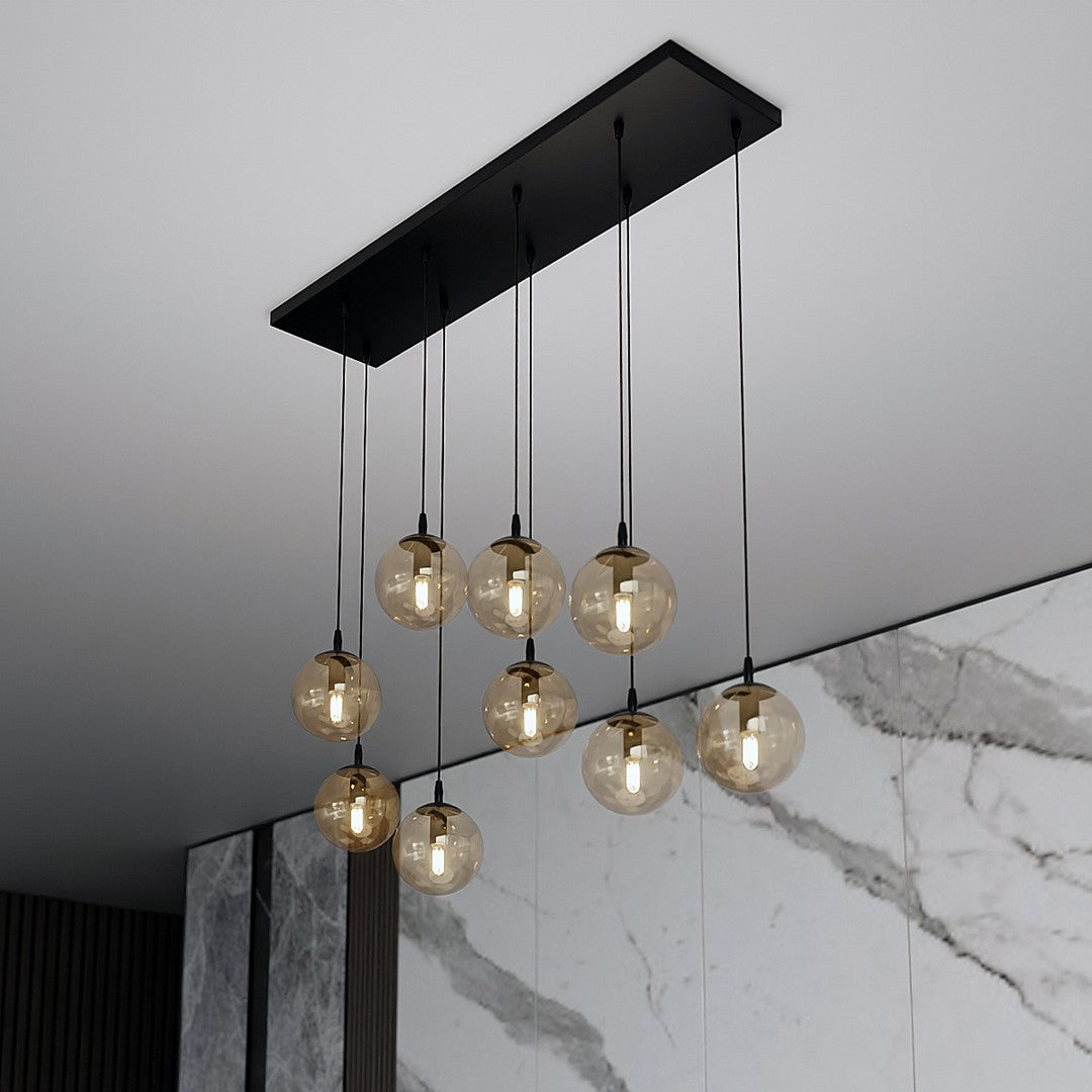 Cosmo 9 Light Pendant Black & Amber