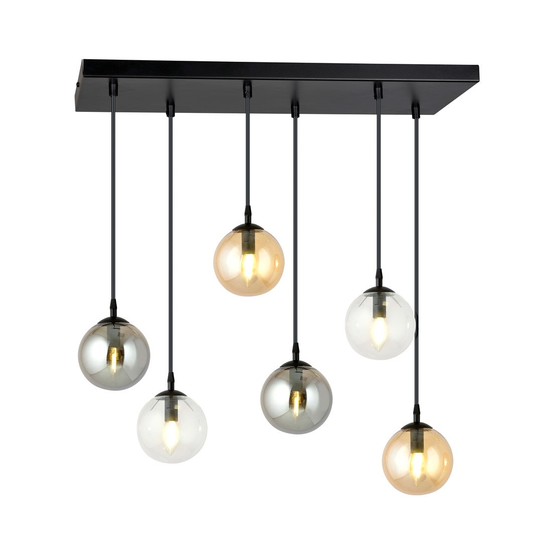 Cosmo 6 Light Pendant Black, Graphite & Amber