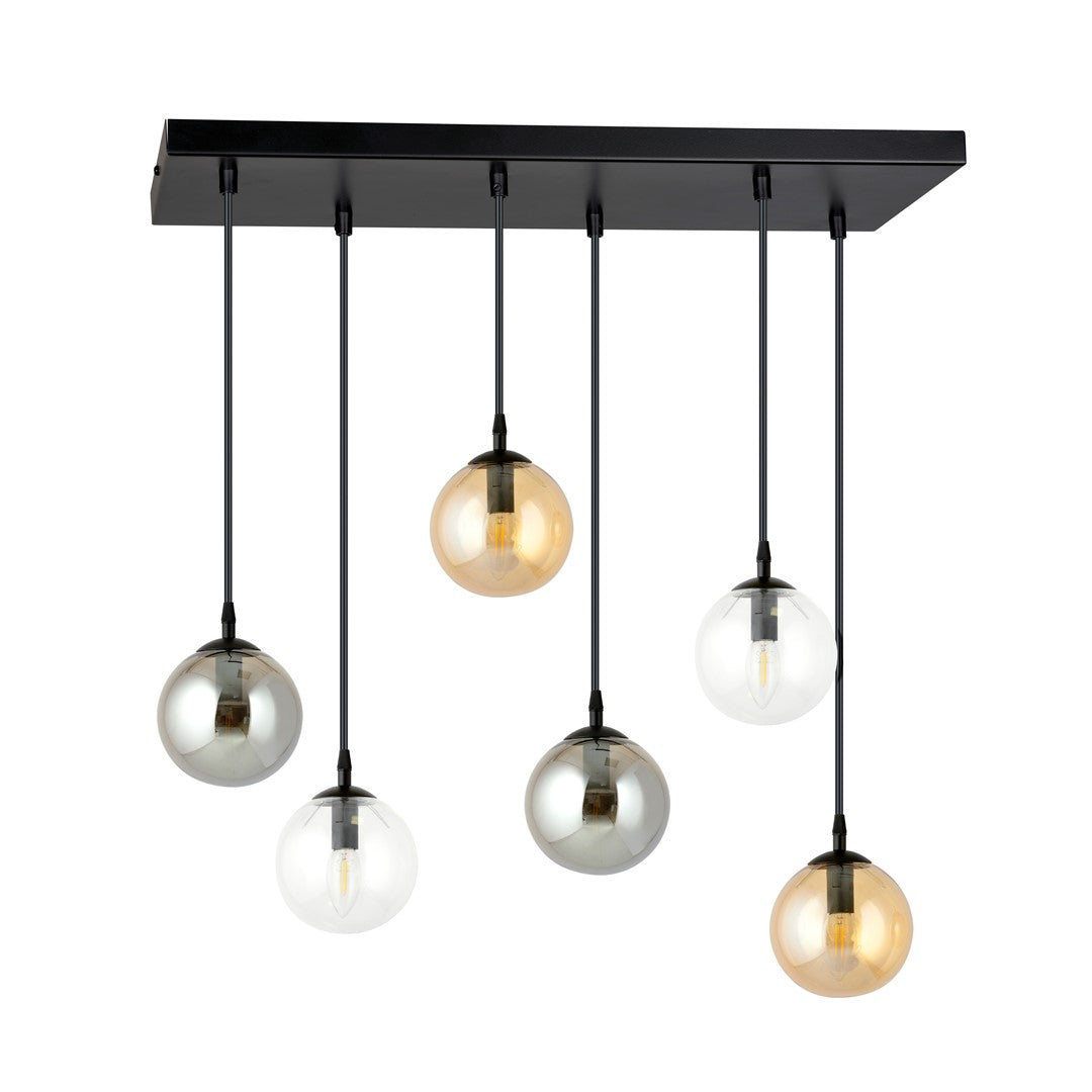 Cosmo 6 Light Pendant Black, Graphite & Amber