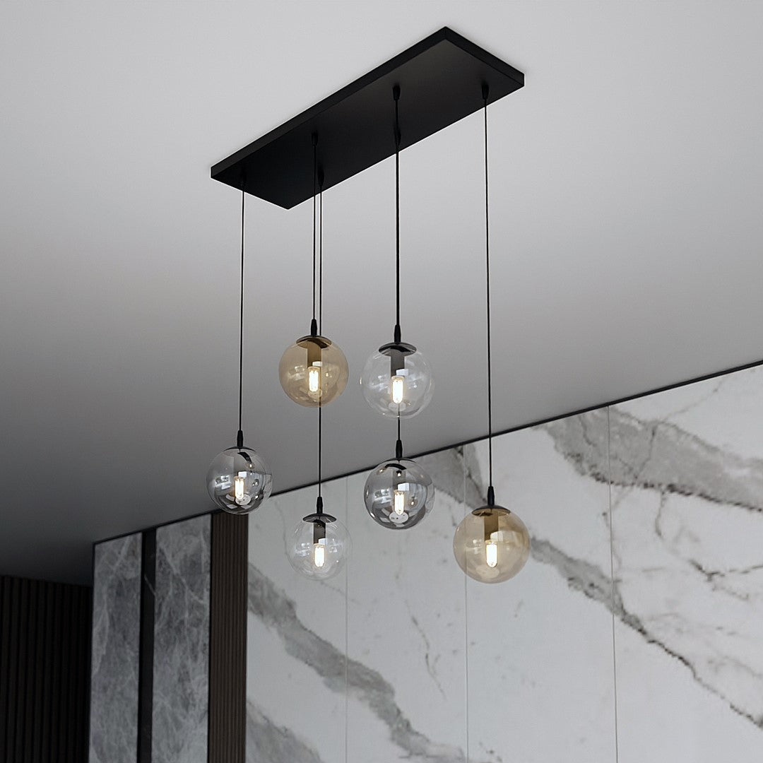 Cosmo 6 Light Pendant Black, Graphite & Amber