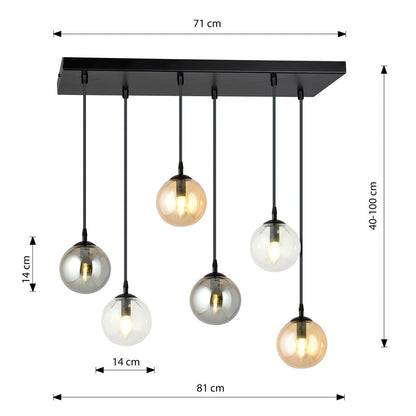 Cosmo 6 Light Pendant Black, Graphite & Amber