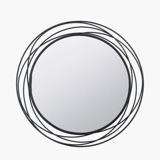 Swirl Black Metal Round Wall Mirror
