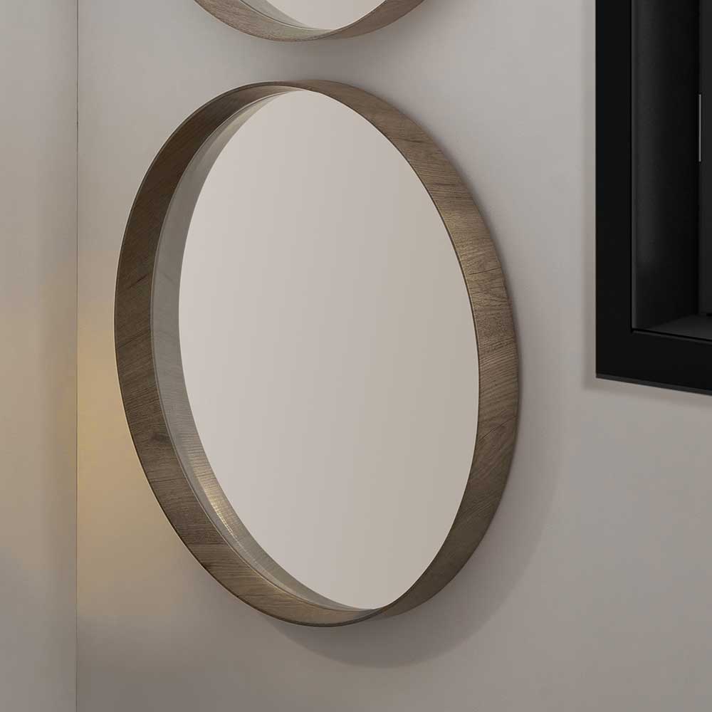 Stockholm Taupe Wood Round Wall Mirror