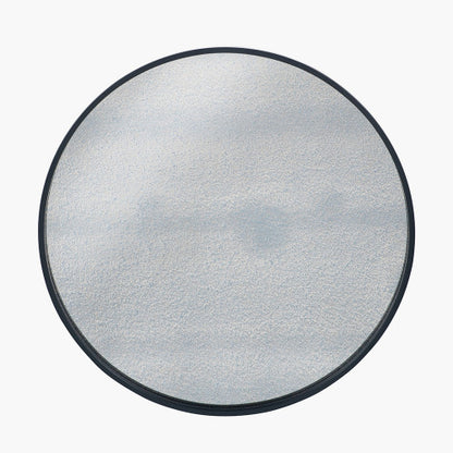 Black Wood Veneer Round Mirror with Foxed Glass