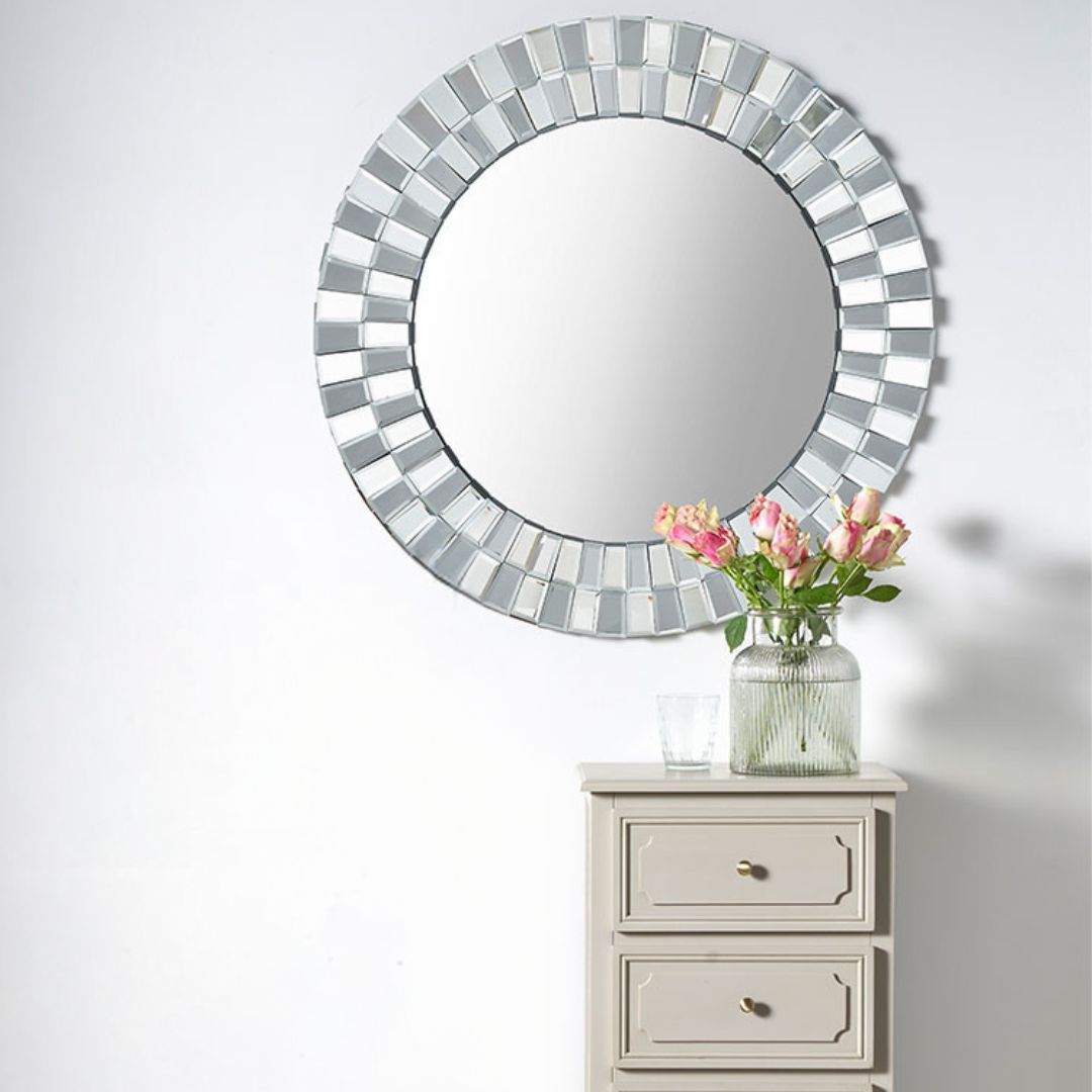 Tiled Round 80cm Silver Mirror