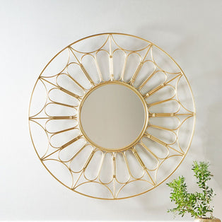 Gold Metal Cane Effect Frame Round Wall Mirror