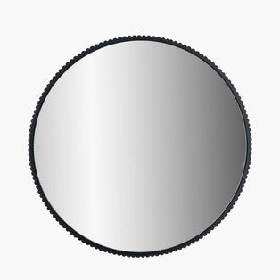 Black Metal Textured Round Wall Mirror