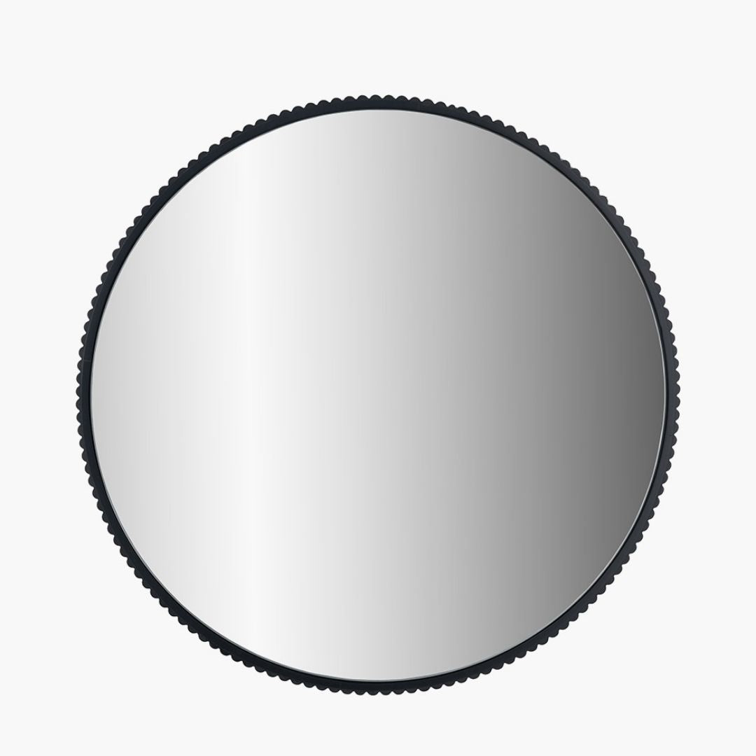 Black Metal Textured Round Wall Mirror