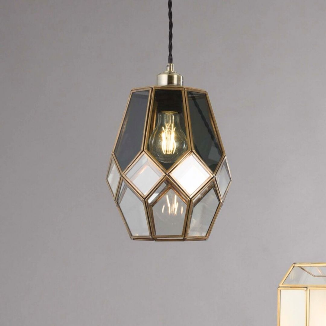 Ripley Antique Brass and Smoked Glass Easy-Fit Pendant Shade