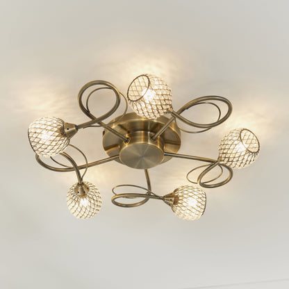 Aherne 5 Light Semi Flush Antique Brass