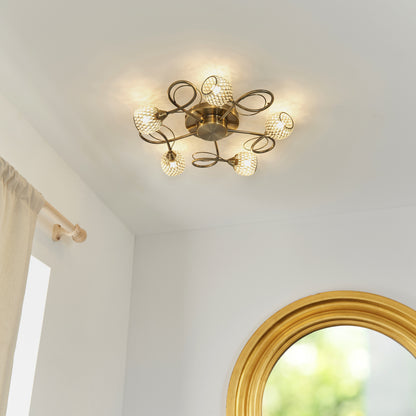 Aherne 5 Light Semi Flush Antique Brass