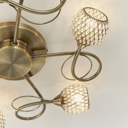 Aherne 5 Light Semi Flush Antique Brass