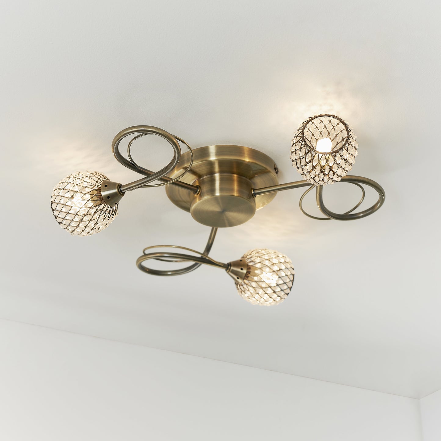 Aherne 3 Light Semi Flush Antique Brass
