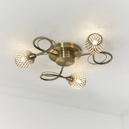 Aherne 3 Light Semi Flush Antique Brass