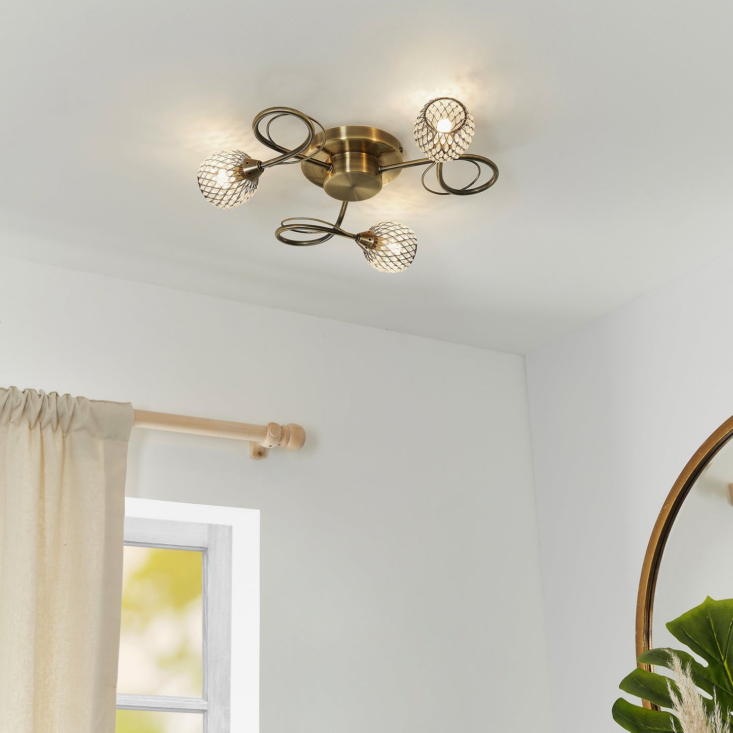 Aherne 3 Light Semi Flush Antique Brass