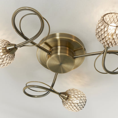 Aherne 3 Light Semi Flush Antique Brass