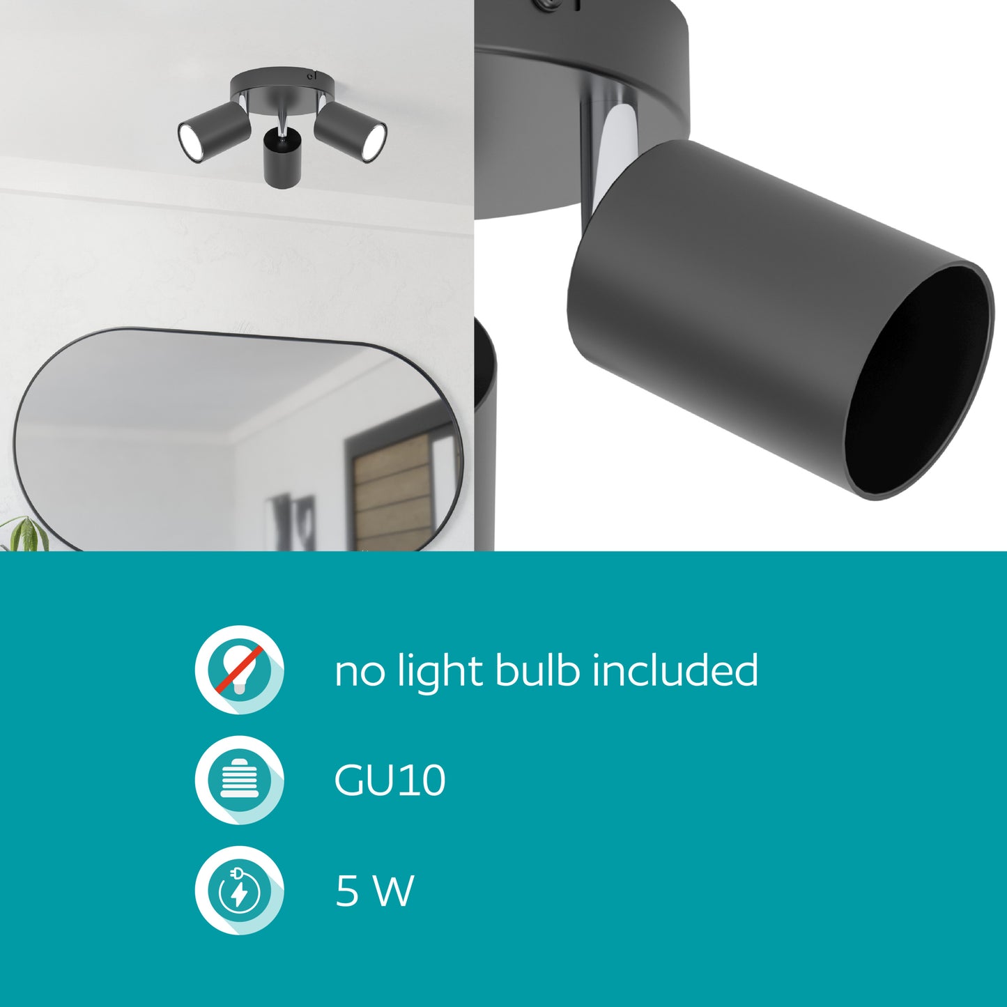 Reciso-e 3-Light Black Spot Plate Light