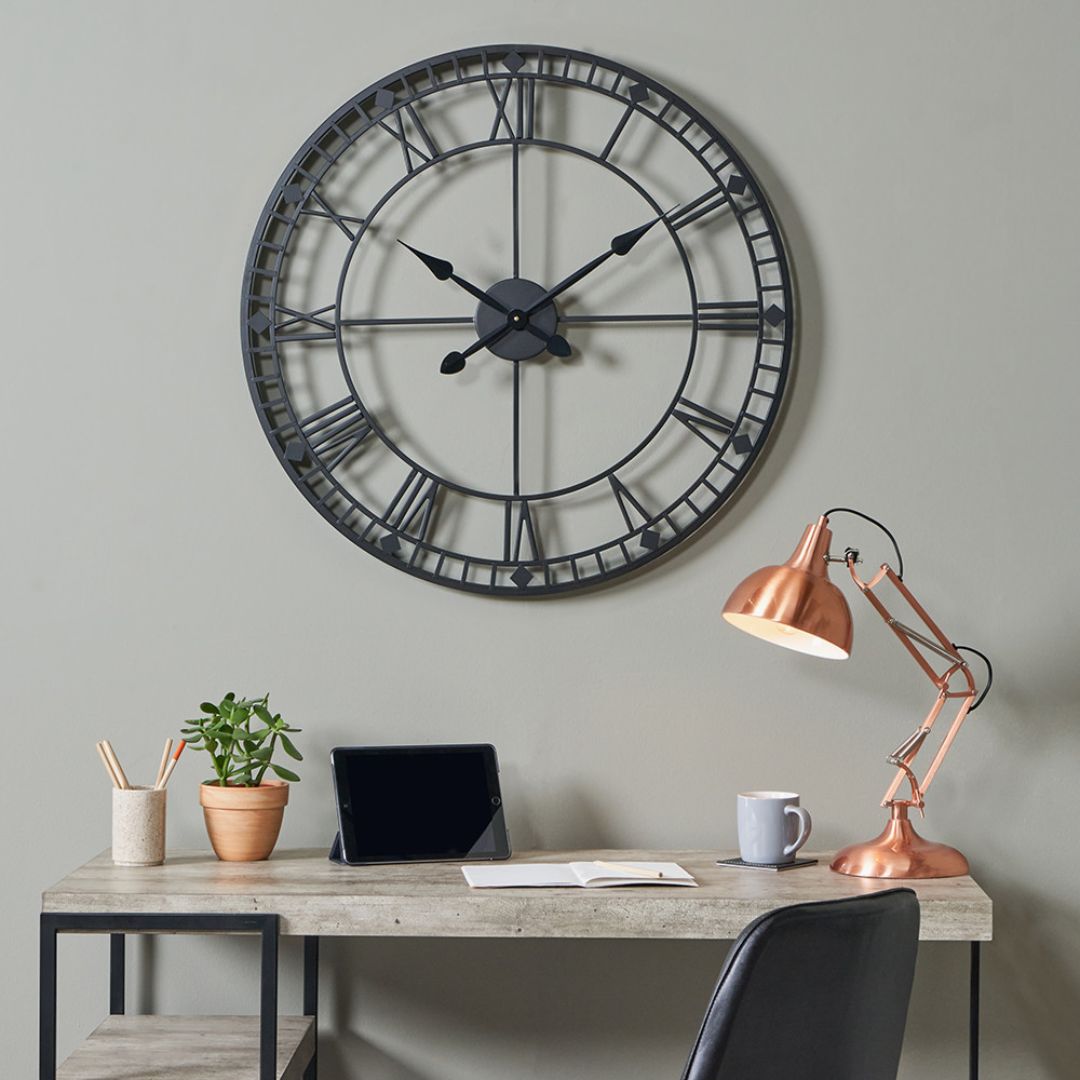 Skeleton Round Black Wall Clock