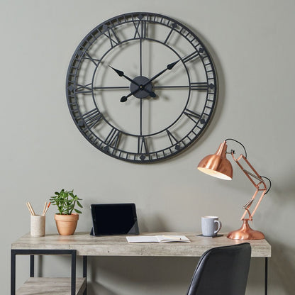Skeleton Round Black Wall Clock