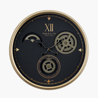 Cogs Industrial Wall Clock Black