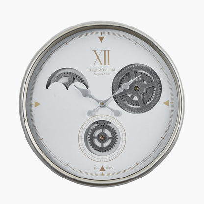 Cogs Industrial wall Clock White