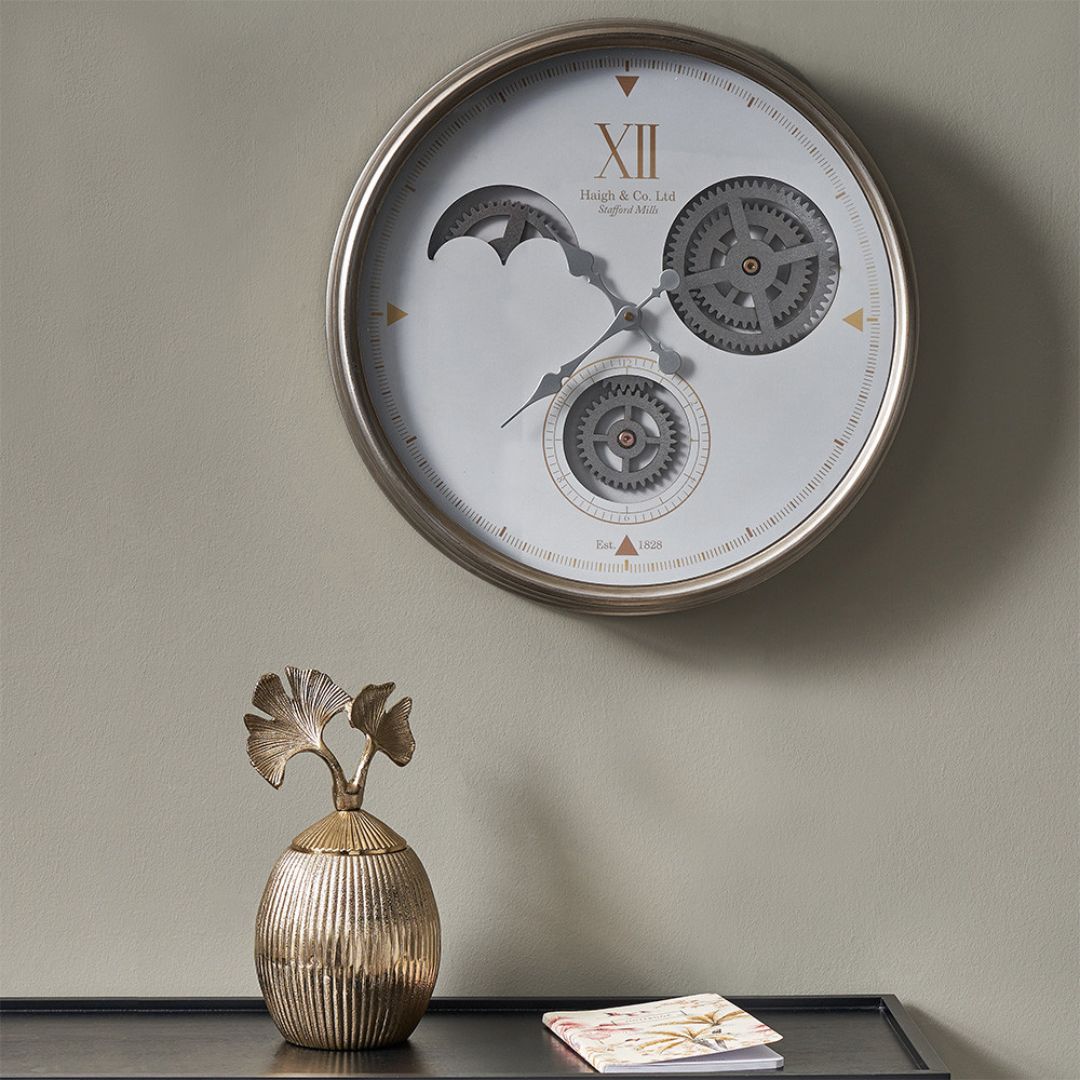 Cogs Industrial wall Clock White