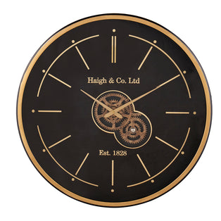 Black and Champagne Gold Wood Working Cog Wall Clock