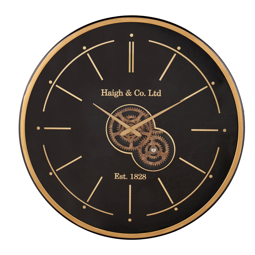 Black and Champagne Gold Wood Working Cog Wall Clock