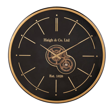 Black and Champagne Gold Wood Working Cog Wall Clock