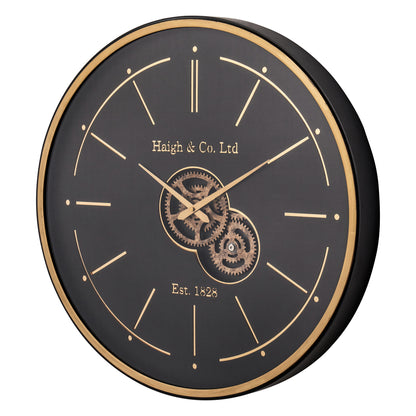 Black and Champagne Gold Wood Working Cog Wall Clock