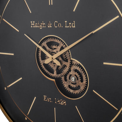 Black and Champagne Gold Wood Working Cog Wall Clock