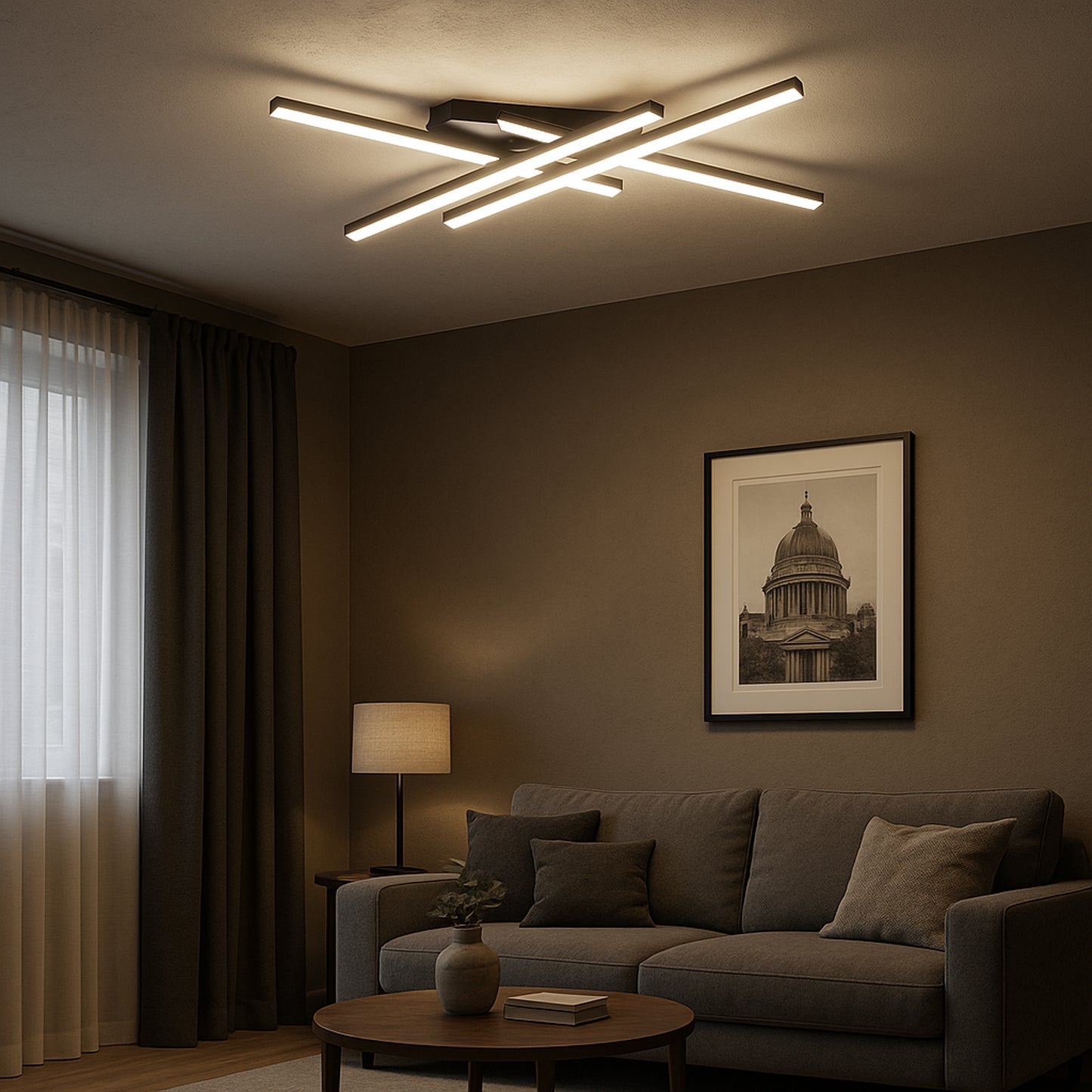 Vascella Black LED Semi-Flush Ceiling Light Medium
