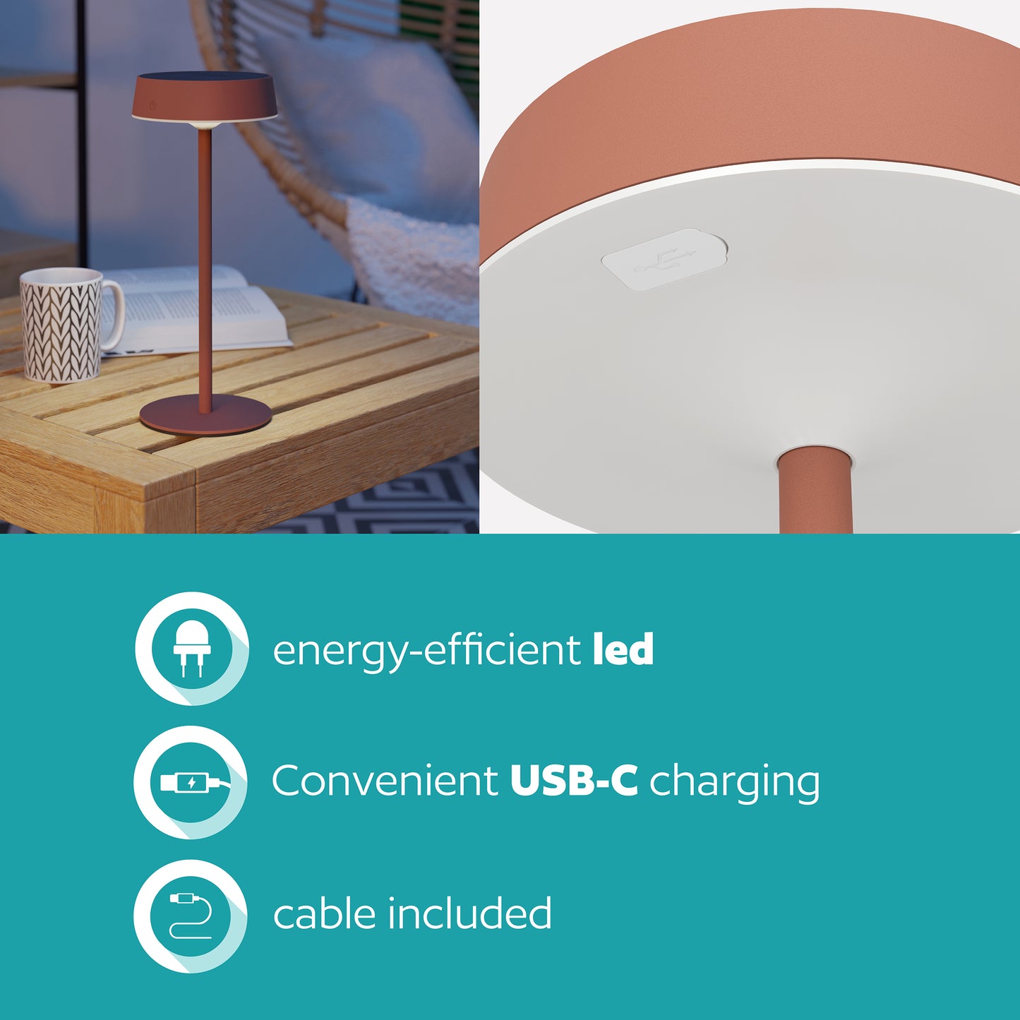 Simeri Orange LED Rechargeable Table Lamp