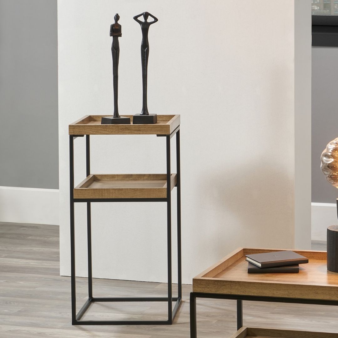Gallery Wood Veneer & Black Metal Side Table