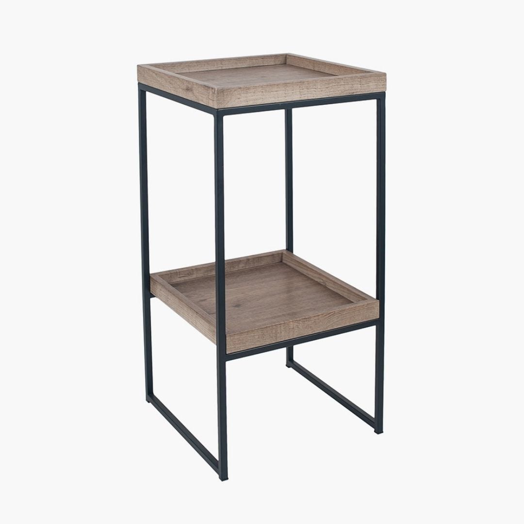 Gallery Wood Veneer & Black Metal Side Table