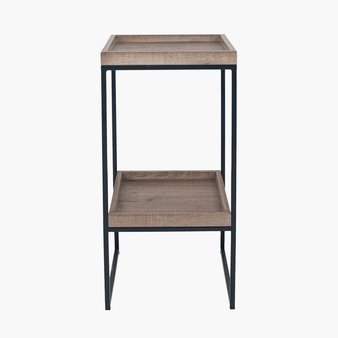 Gallery Wood Veneer & Black Metal Side Table