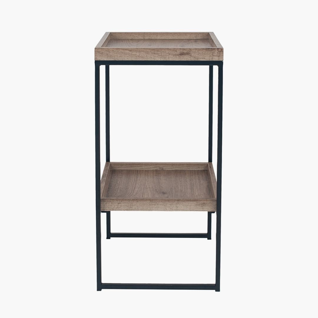 Gallery Wood Veneer & Black Metal Side Table