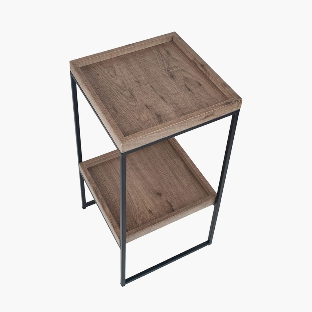 Gallery Wood Veneer & Black Metal Side Table
