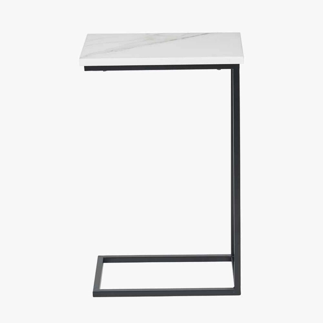 Soho White Marble and Black Metal Side Table