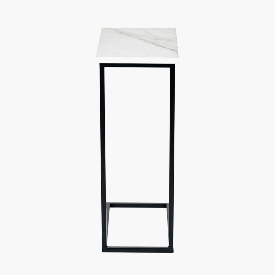 Soho White Marble and Black Metal Side Table