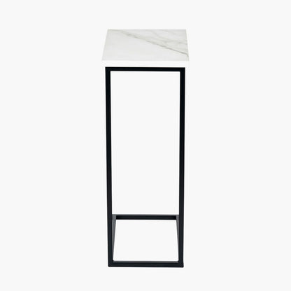 Soho White Marble and Black Metal Side Table