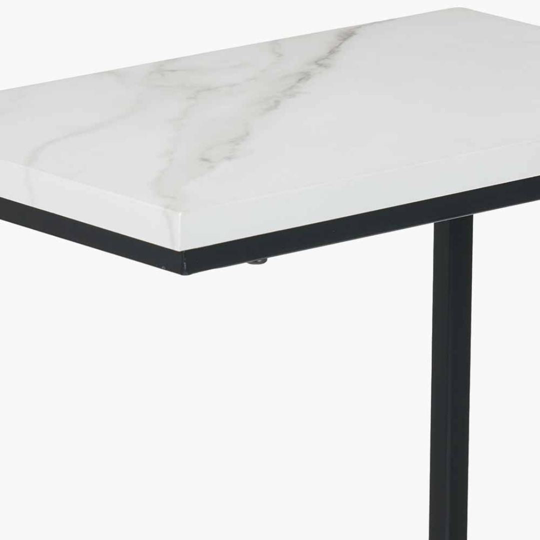 Soho White Marble and Black Metal Side Table