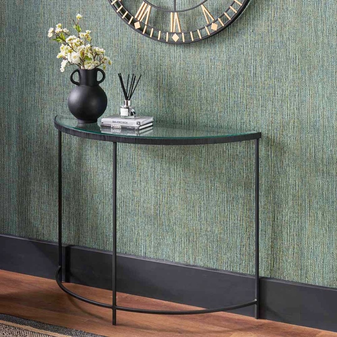 Marazzi Black & Glass Half Moon Console Table