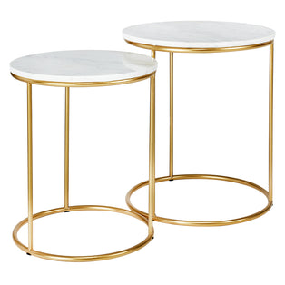 Milly White Marble and Gold Metal 2 End Table